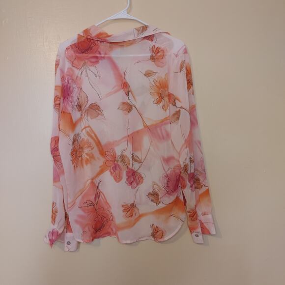 Dress Barn Size Medium M Sheer Floral Flower Pink Blouse Button Up Dressy - Picture 2 of 9